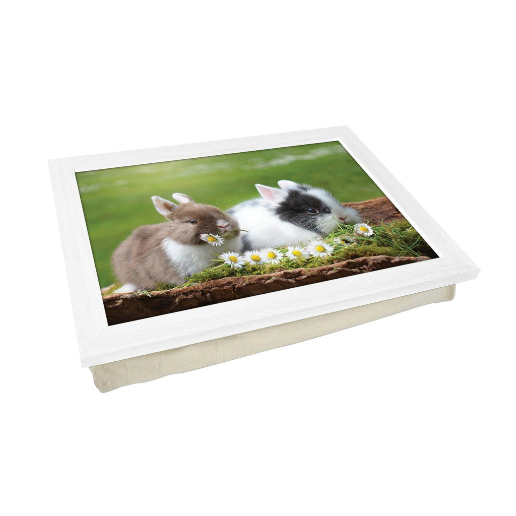 Cute Rabbits Eating Flowers Lap Tray - L1197 - Cushioned Lap Trays by Yoosh