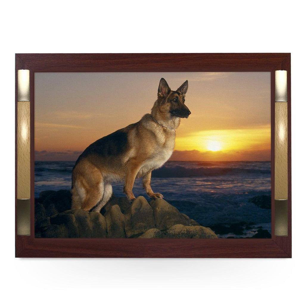 German Shepherd Dog On The Beach At Sunset Serving Tray - 0136 - Cushioned Lap Trays by Yoosh