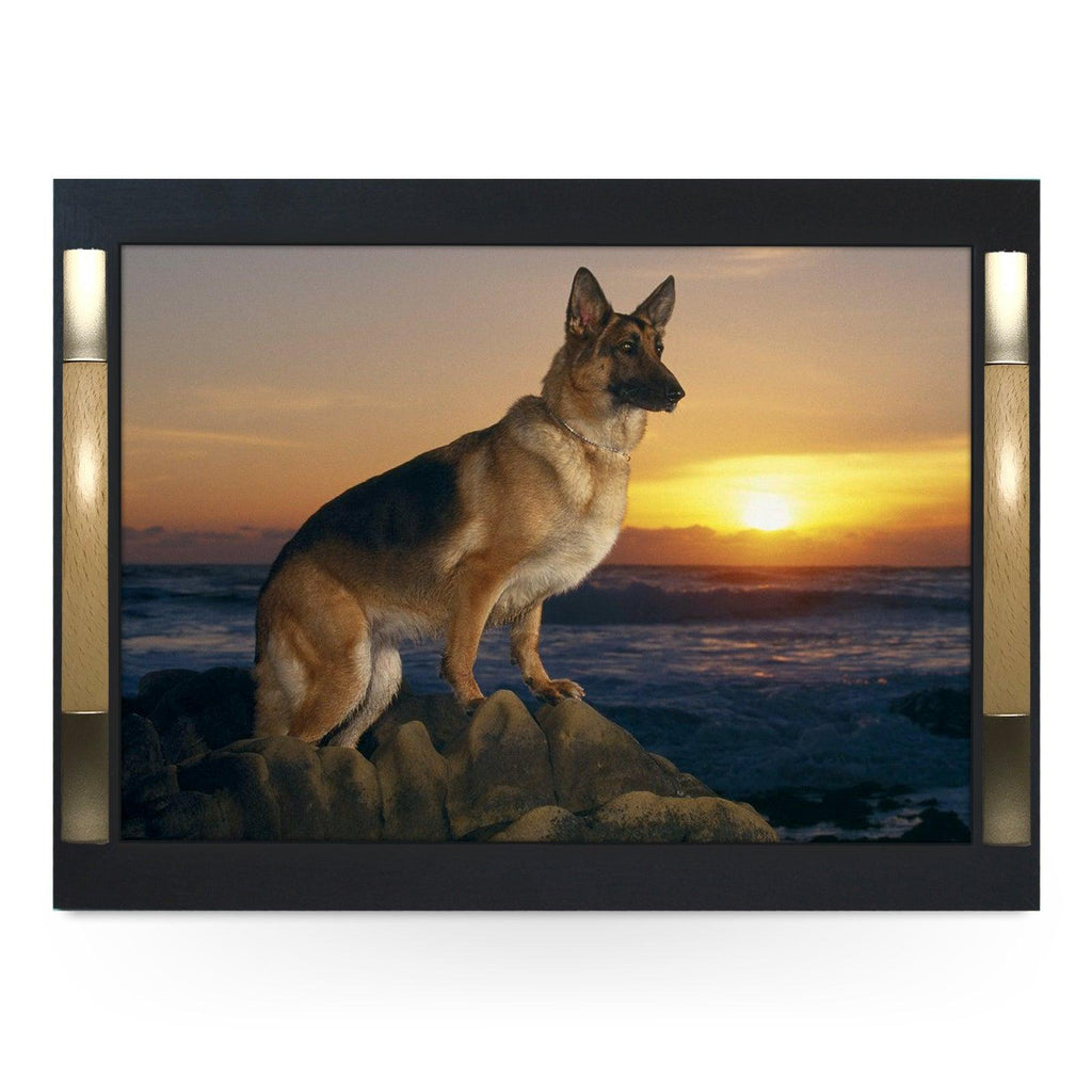 German Shepherd Dog On The Beach At Sunset Serving Tray - 0136 - Cushioned Lap Trays by Yoosh
