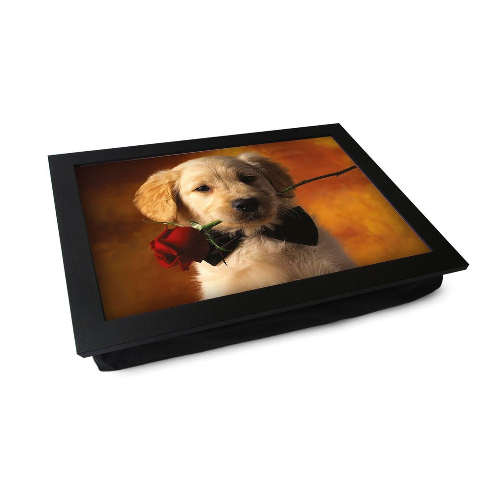 Golden Retriever Puppy With Rose Lap Tray - L0374 Personalised Lap Trays