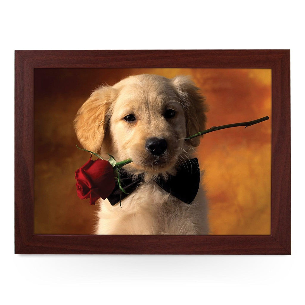 Golden Retriever Puppy With Rose Lap Tray - L0374 Personalised Lap Trays