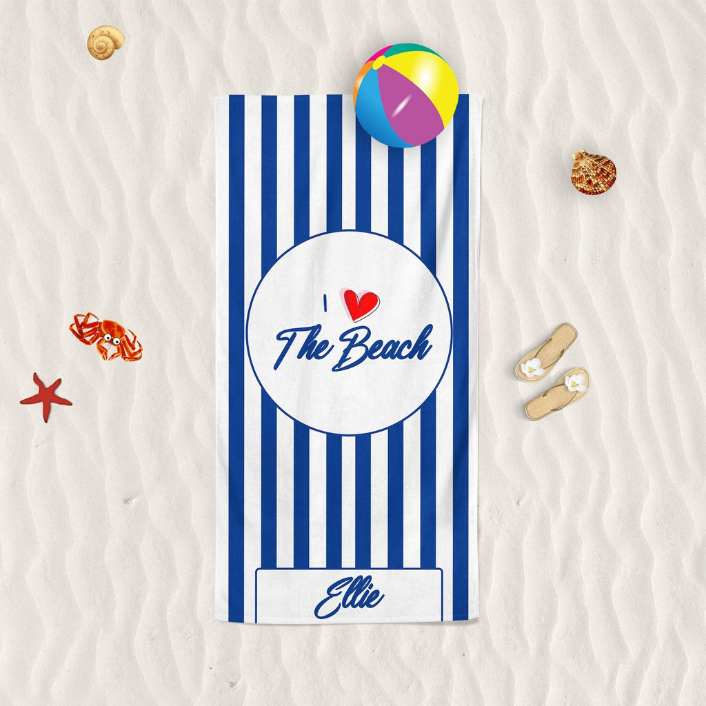 I Heart The Beach Blue Striped - Beach Towel Cushioned Lap Trays by Yoosh