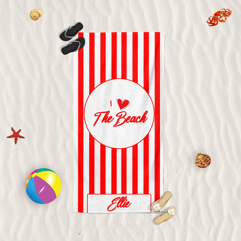 I Heart The Beach Red Striped - Beach Towel Cushioned Lap Trays by Yoosh