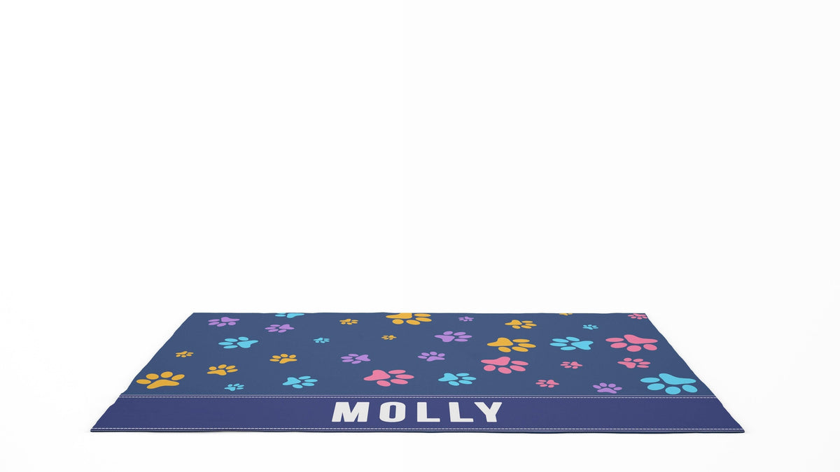 Pet Food Floor Mat Pet Paw Print Blue Personalised Name Yoosh