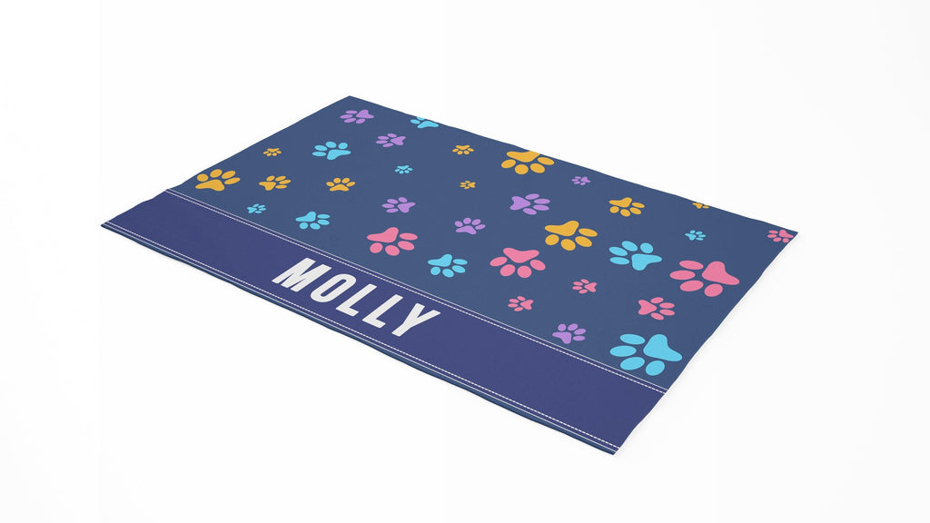 Pet Food Floor Mat - Pet Paw Print - Blue - Personalised Name Cushioned Lap Trays by Yoosh