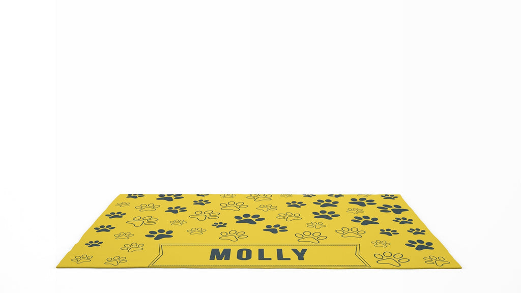Pet Food Floor Mat - Pet Paw Print - Yellow - Personalised Name Cushioned Lap Trays by Yoosh