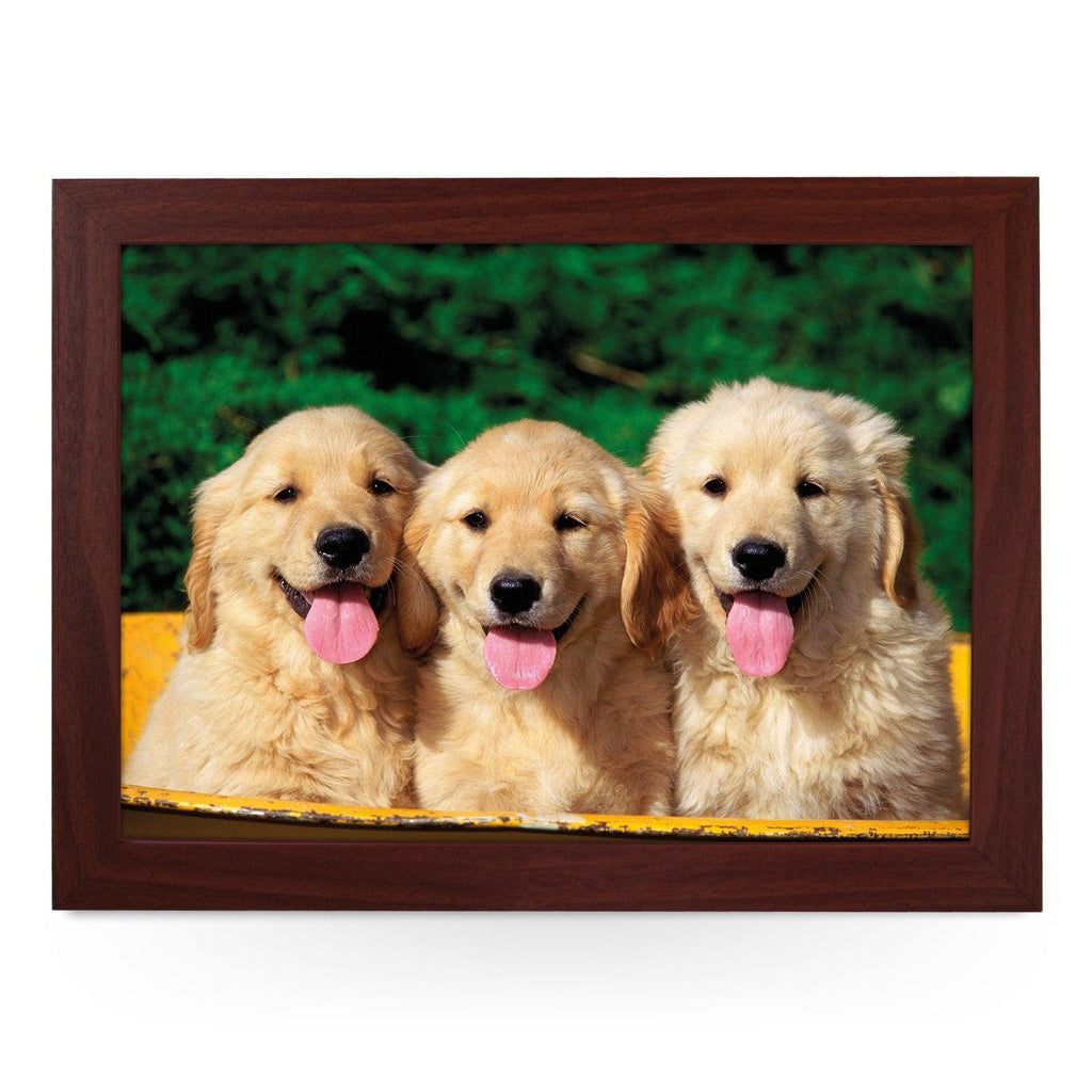 Three Golden Retriever Puppies In A Tub Lap Tray - L0397 Personalised Lap Trays
