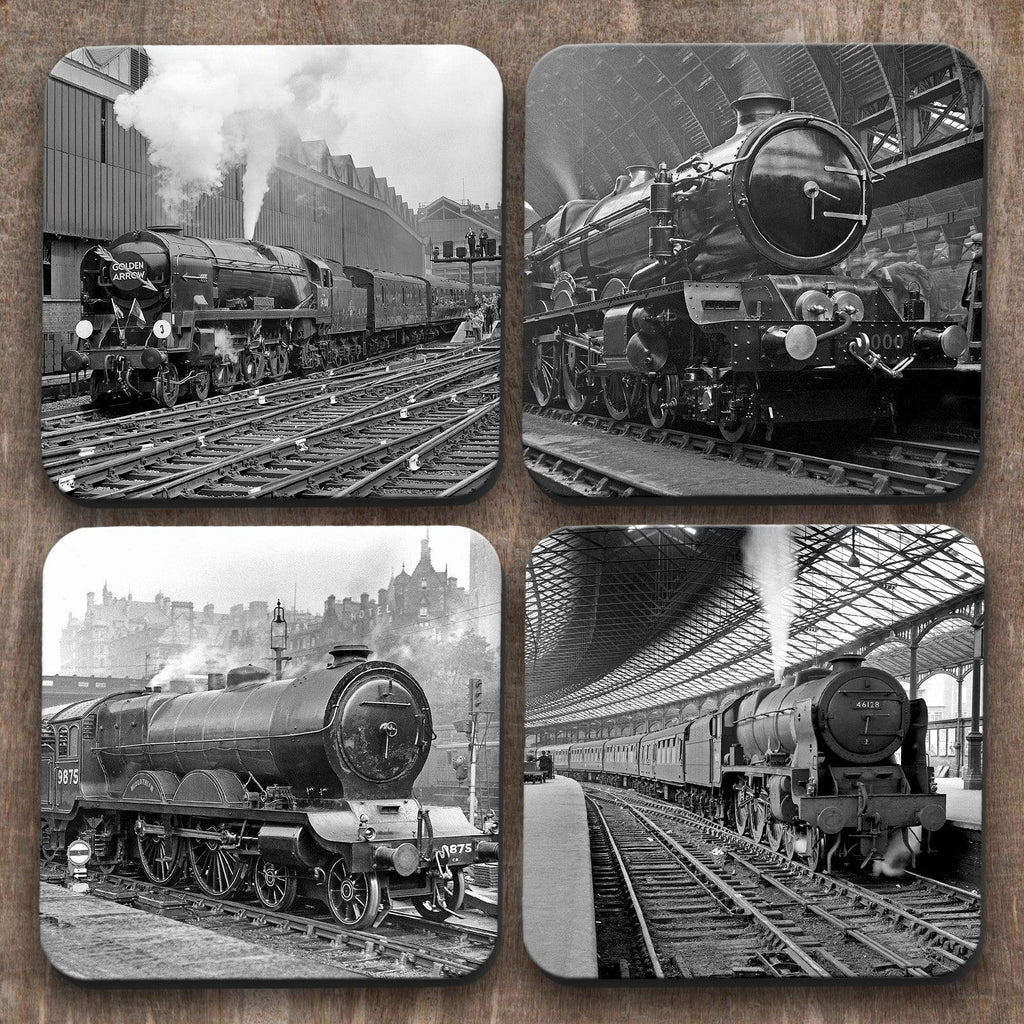 Trains in Black and White  x 4 Coasters C0020 Cushioned Lap Trays by Yoosh