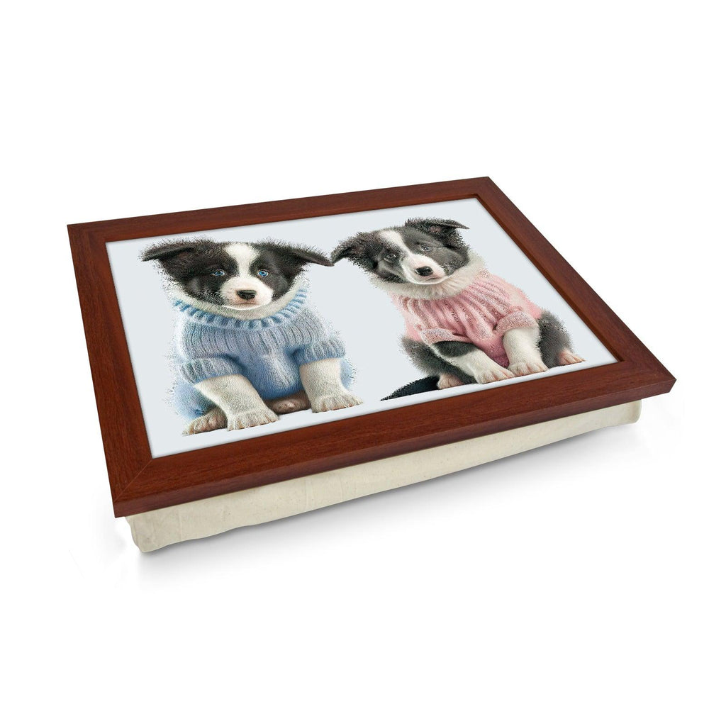 Two Cute Sheepdog Puppies In Jumpers Lap Tray - L1101 - Cushioned Lap Trays by Yoosh