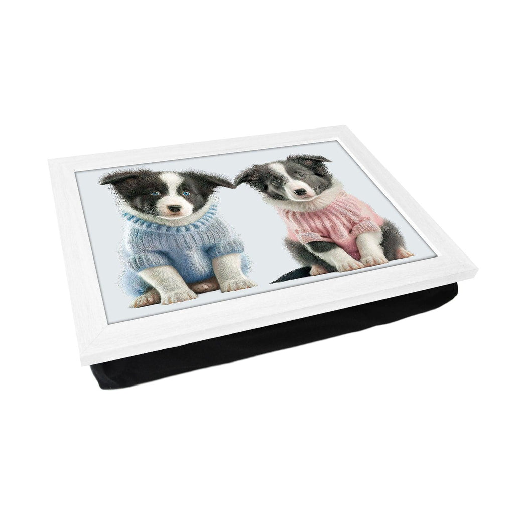 Two Cute Sheepdog Puppies In Jumpers Lap Tray - L1101 - Cushioned Lap Trays by Yoosh