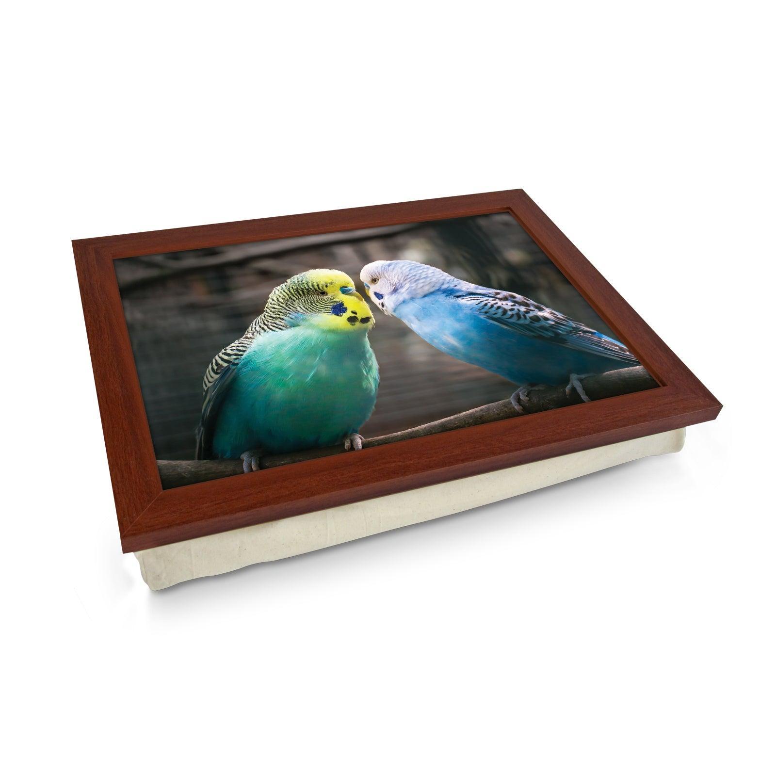 Vibrantly Colourful Budgies Lap Tray - L1188 - Cushioned Lap Trays by Yoosh