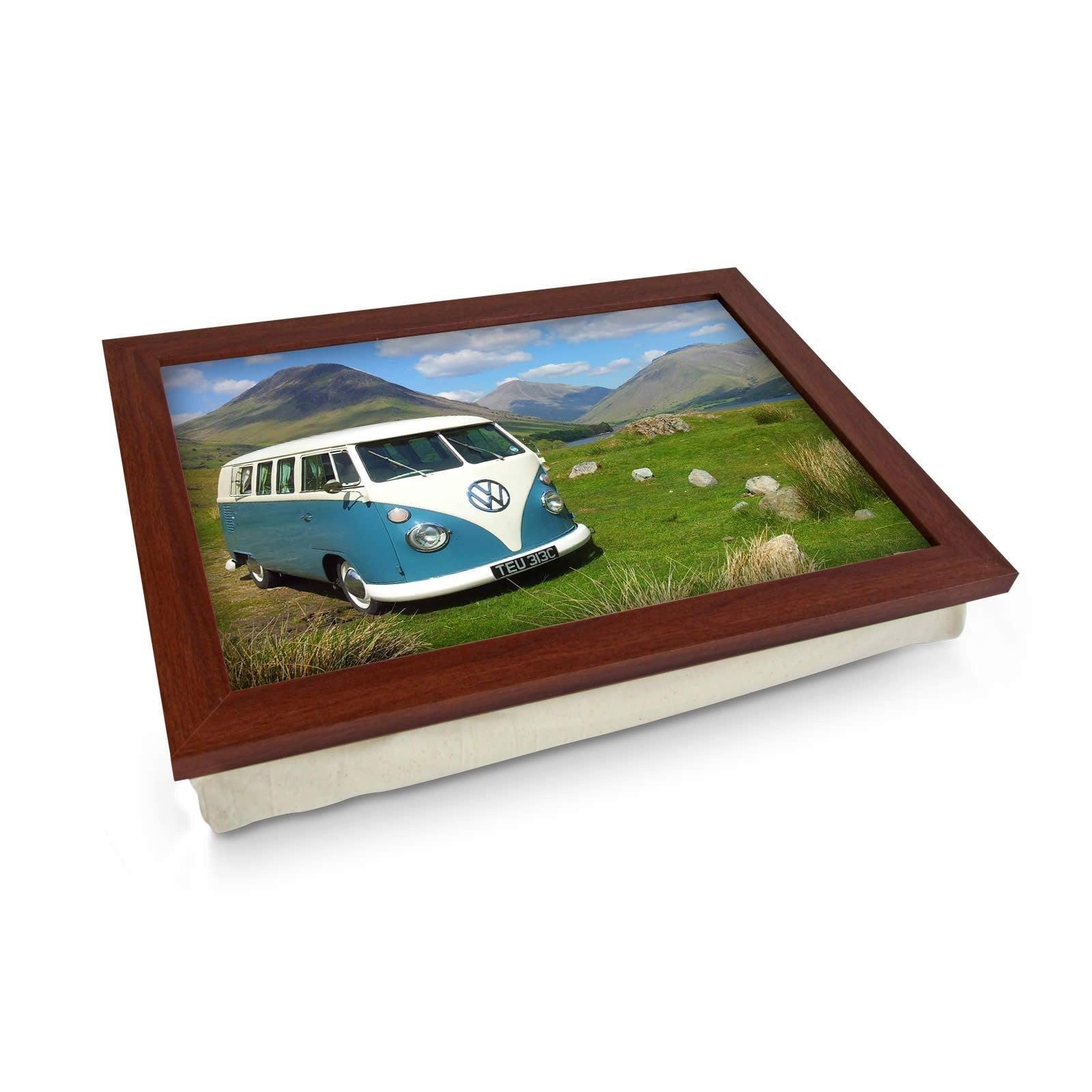 VW Camper in Blue on Hillside Lap Tray - L0166 Personalised Lap Trays