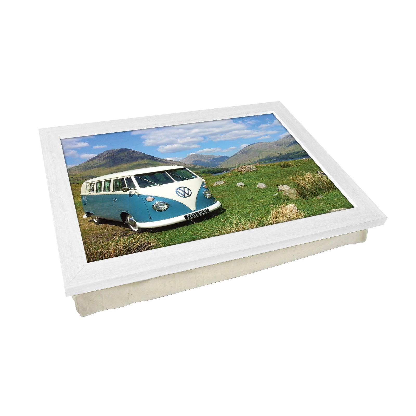 VW Camper in Blue on Hillside Lap Tray - L0166 Personalised Lap Trays