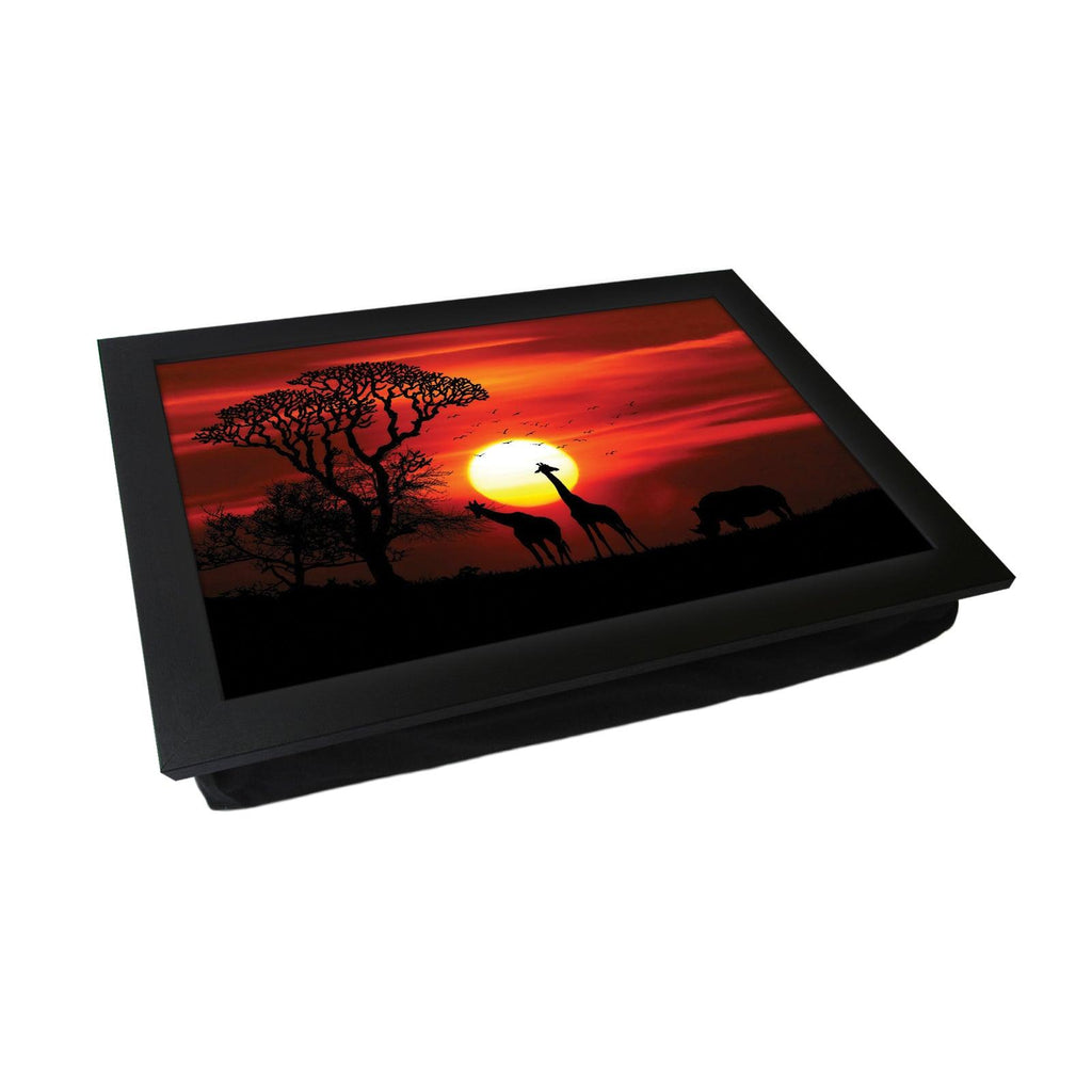 Wildlife Silhouettes In An African Sunset Lap Tray - L1193 - Cushioned Lap Trays by Yoosh