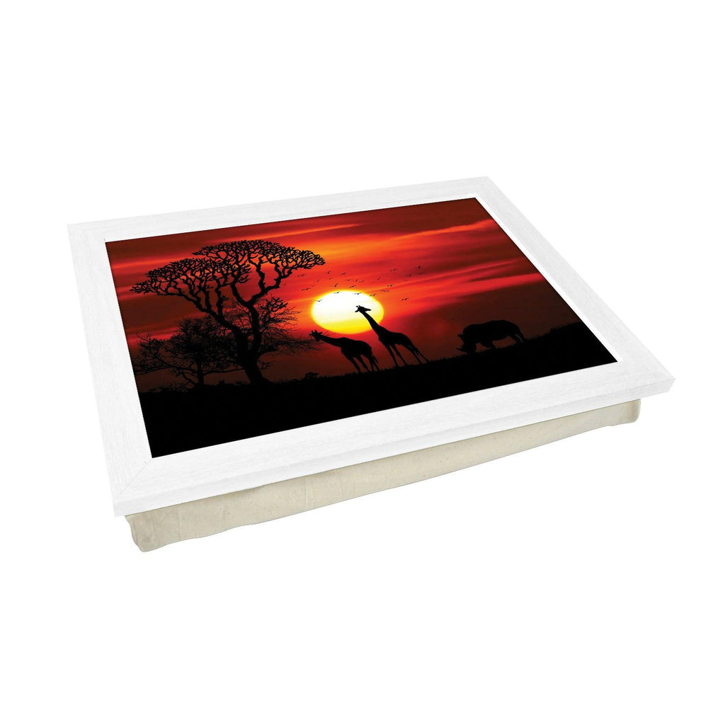 Wildlife Silhouettes In An African Sunset Lap Tray - L1193 - Cushioned Lap Trays by Yoosh