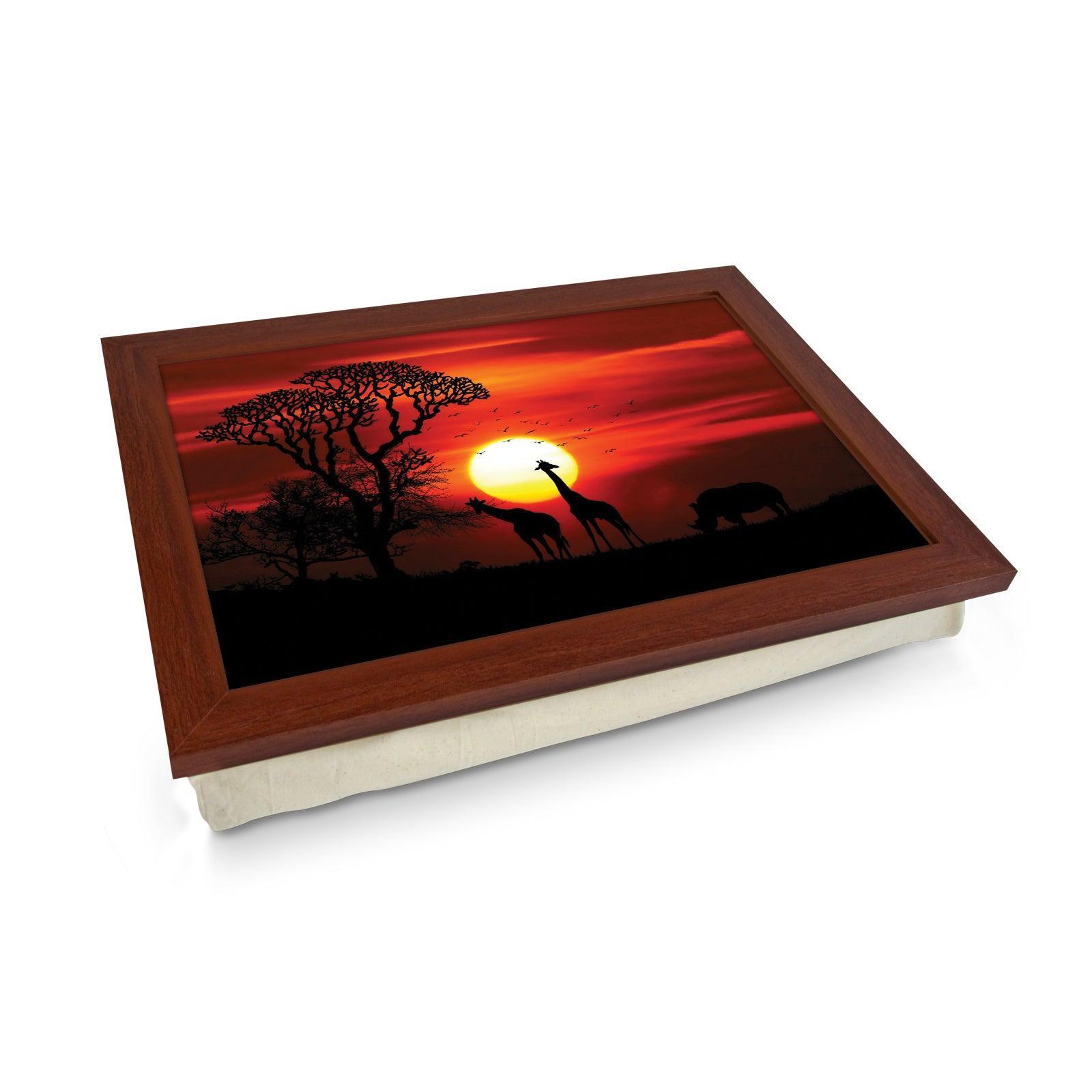 Wildlife Silhouettes In An African Sunset Lap Tray - L1193 - Cushioned Lap Trays by Yoosh