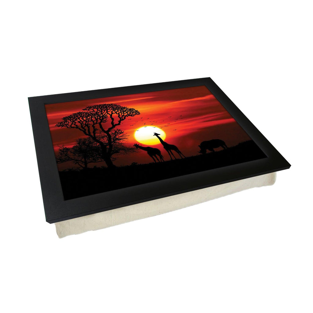 Wildlife Silhouettes In An African Sunset Lap Tray - L1193 - Cushioned Lap Trays by Yoosh