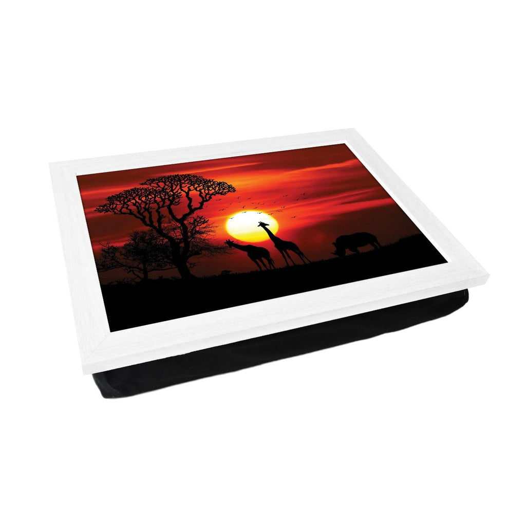 Wildlife Silhouettes In An African Sunset Lap Tray - L1193 - Cushioned Lap Trays by Yoosh