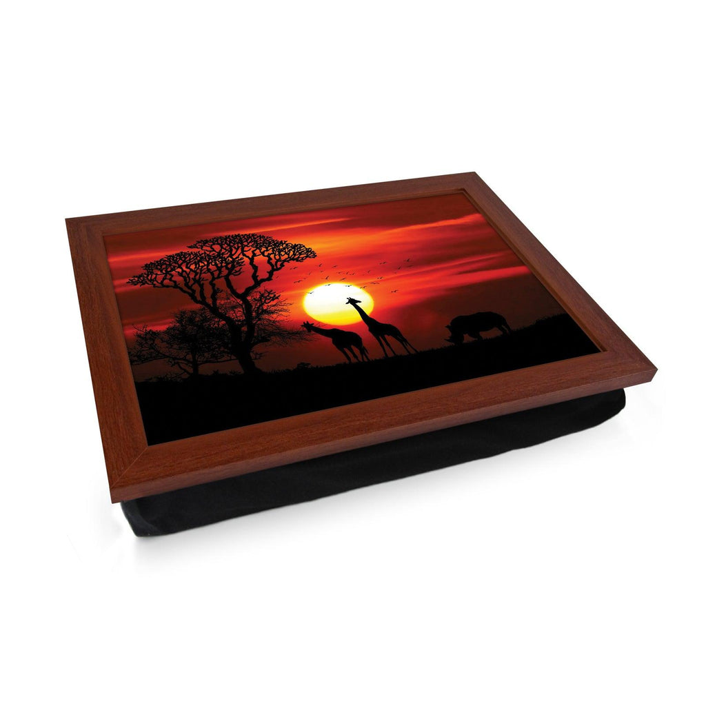 Wildlife Silhouettes In An African Sunset Lap Tray - L1193 - Cushioned Lap Trays by Yoosh