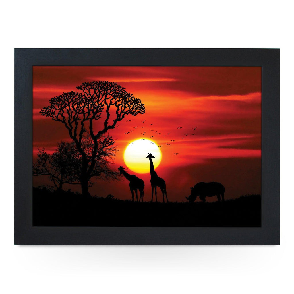 Wildlife Silhouettes In An African Sunset Lap Tray - L1193 - Cushioned Lap Trays by Yoosh