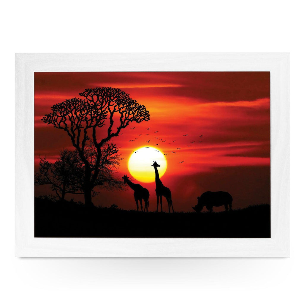 Wildlife Silhouettes In An African Sunset Lap Tray - L1193 - Cushioned Lap Trays by Yoosh