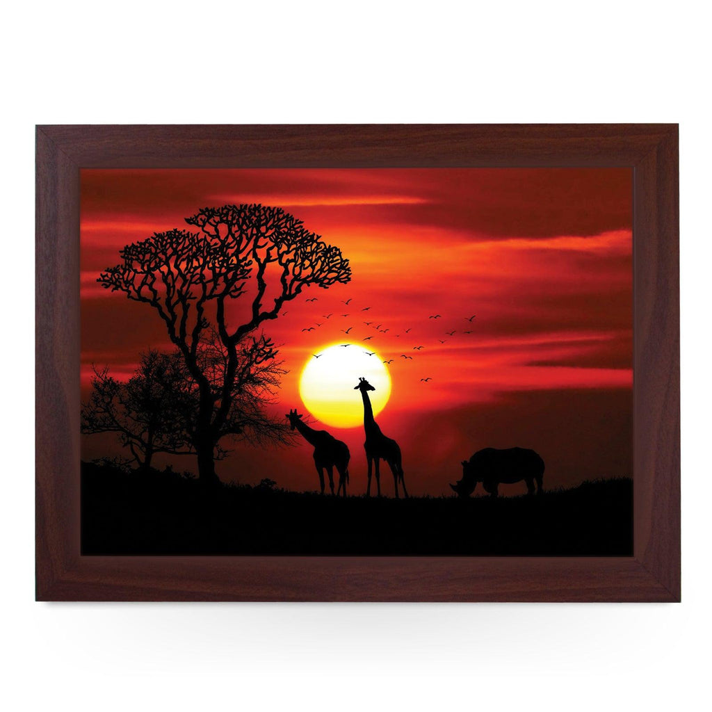 Wildlife Silhouettes In An African Sunset Lap Tray - L1193 - Cushioned Lap Trays by Yoosh