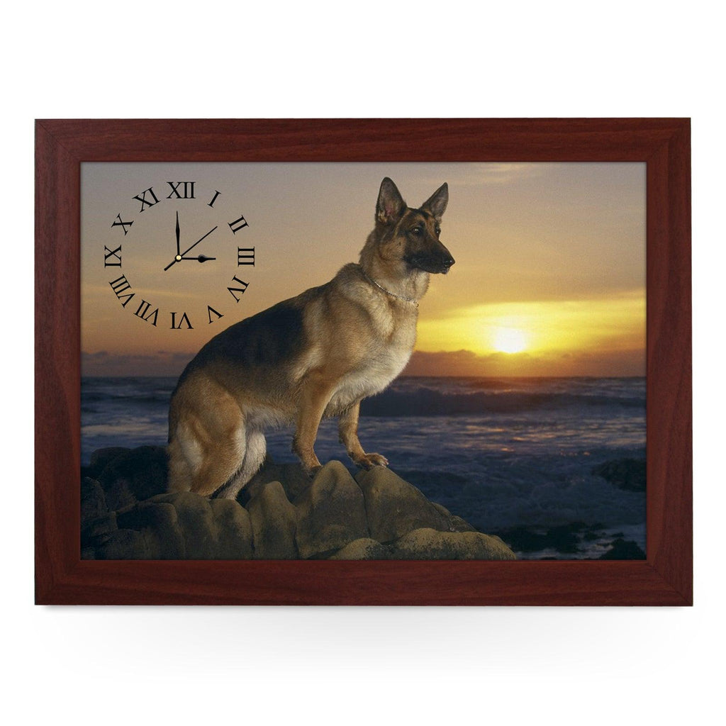 Wooden Picture Frame Clock. CL136 German Shepherd On Beach Yoosh