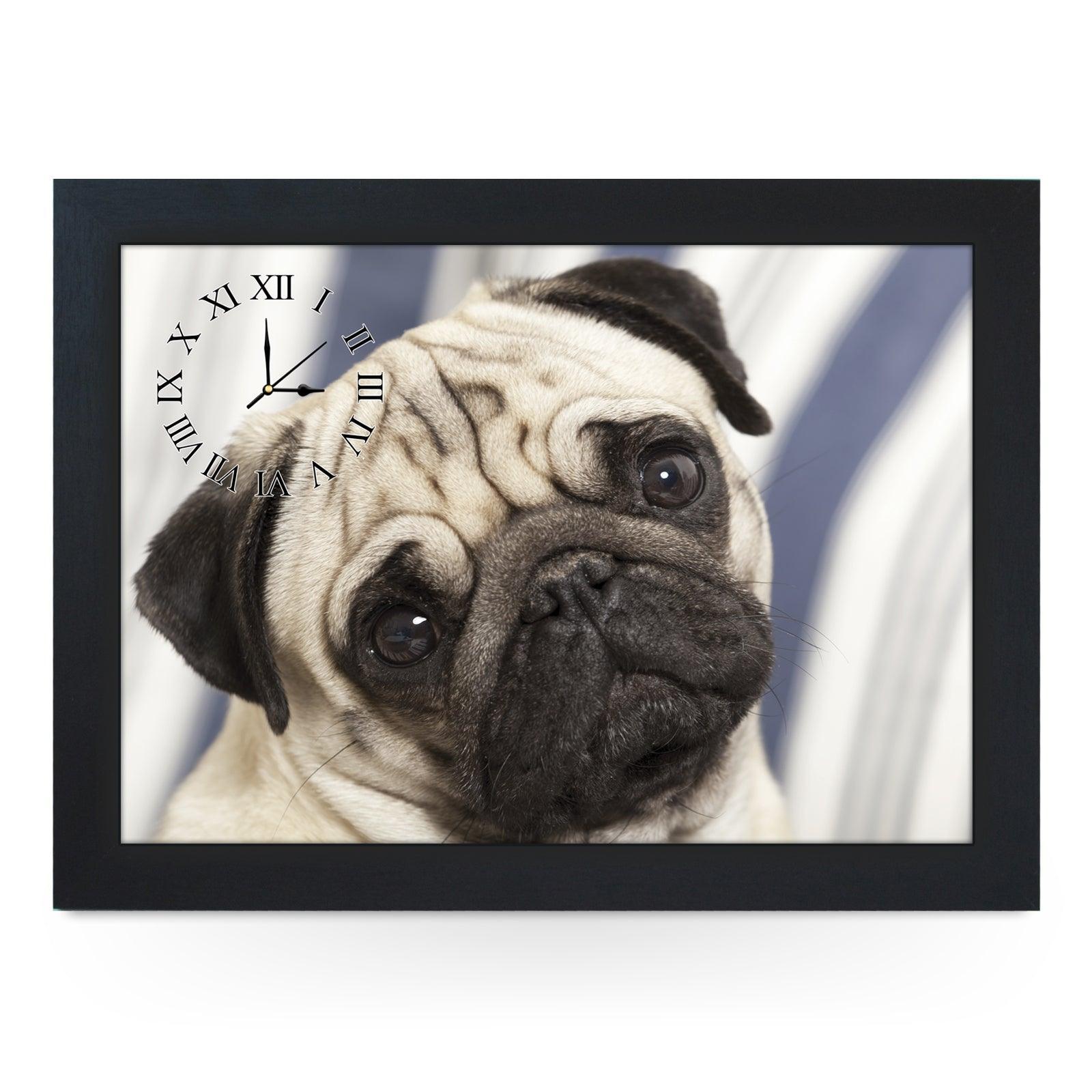 Wooden Picture Frame Clock. CL147 Pug Dog Yoosh