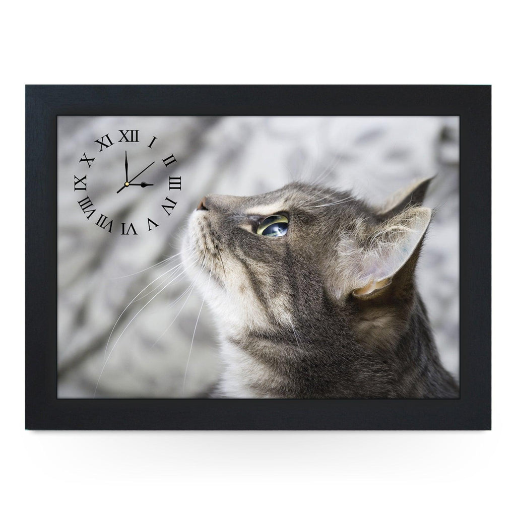 Wooden Picture Frame Clock. CL177 Grey Cat Yoosh