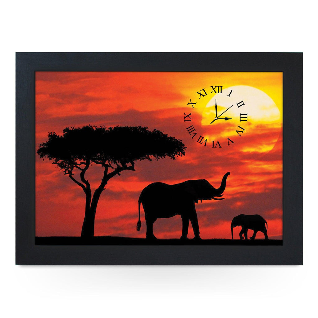 Wooden Picture Frame Clock. CL357 African Sunset Elephant Silhouet Yoosh