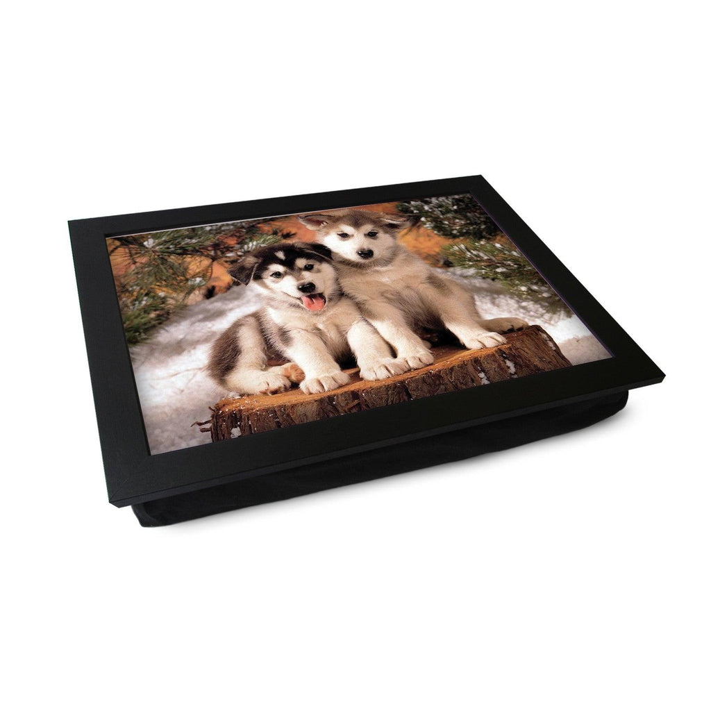 Husky Puppies On Tree Stump Lap Tray - L0371 Personalised Lap Trays