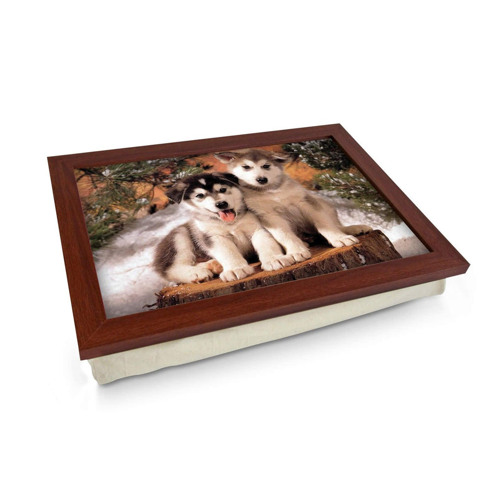 Husky Puppies On Tree Stump Lap Tray - L0371 Personalised Lap Trays