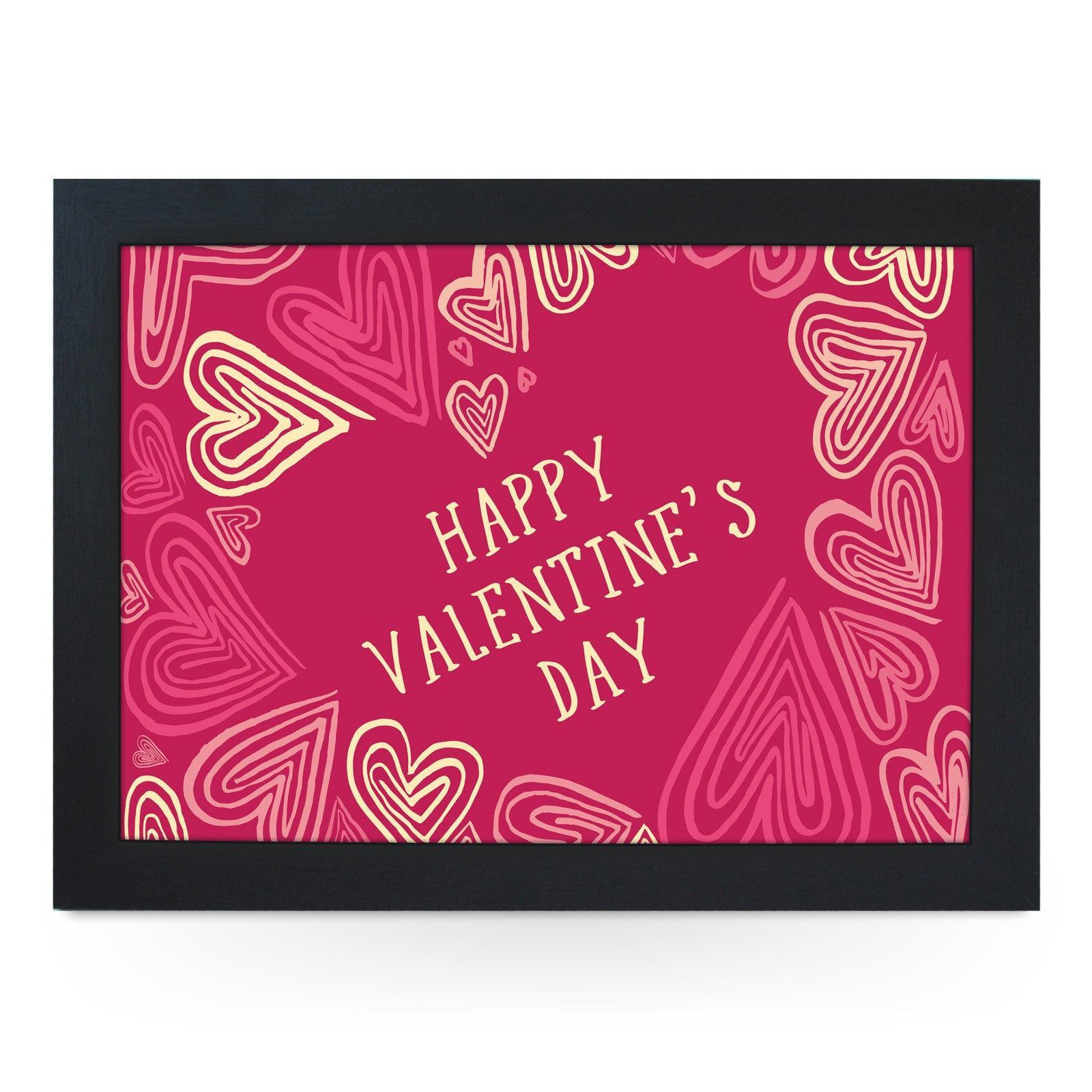 Happy Valentine's Day Drawn Hearts Lap Tray - L0457 Personalised Lap Trays