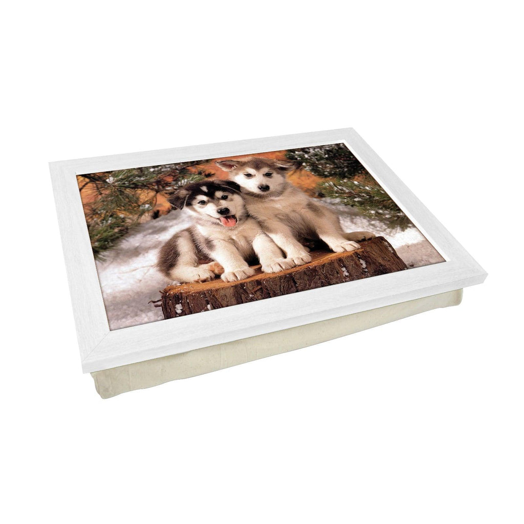 Husky Puppies On Tree Stump Lap Tray - L0371 Personalised Lap Trays