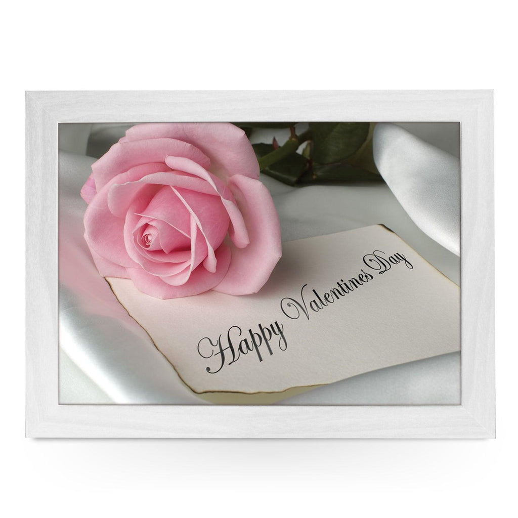 Happy Valentine's Day Pink Rose Lap Tray - L0417 Personalised Lap Trays