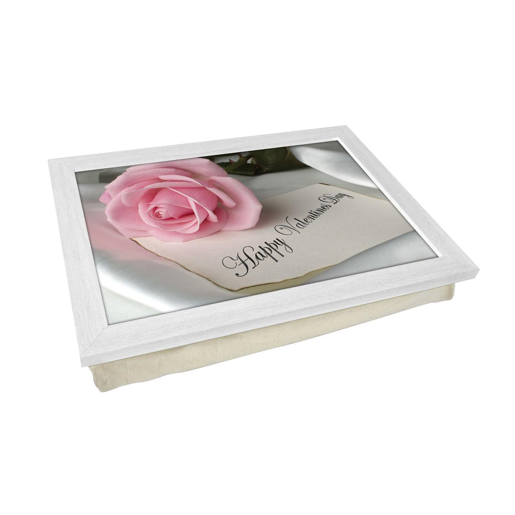 Happy Valentine's Day Pink Rose Lap Tray - L0417 Personalised Lap Trays